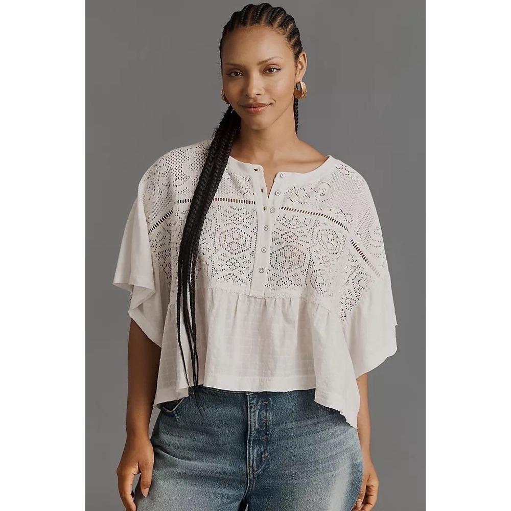 Pilcro by Anthropologie Boxy Crochet Babydoll Blouse NWT SIZE XXS